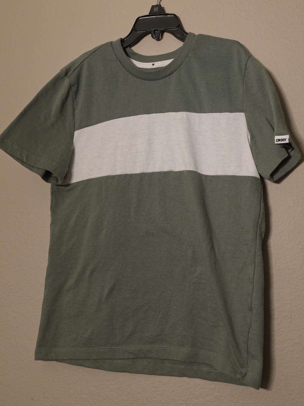 DKNY Olive Green with White Chest Stripe Short Sleeve Tee